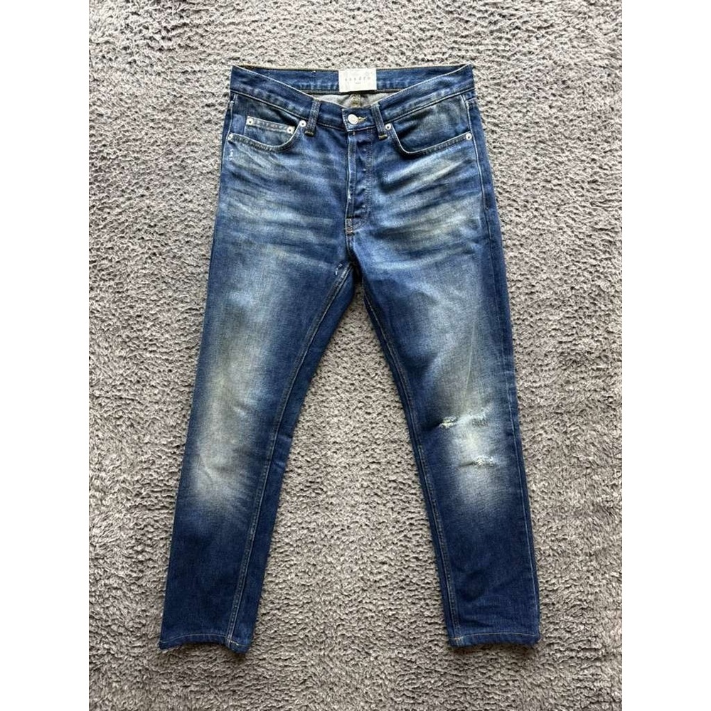 Sandro Paris Droit Slim Fit‎ Low Rise Distressed Denim Jeans Blue Size 27
